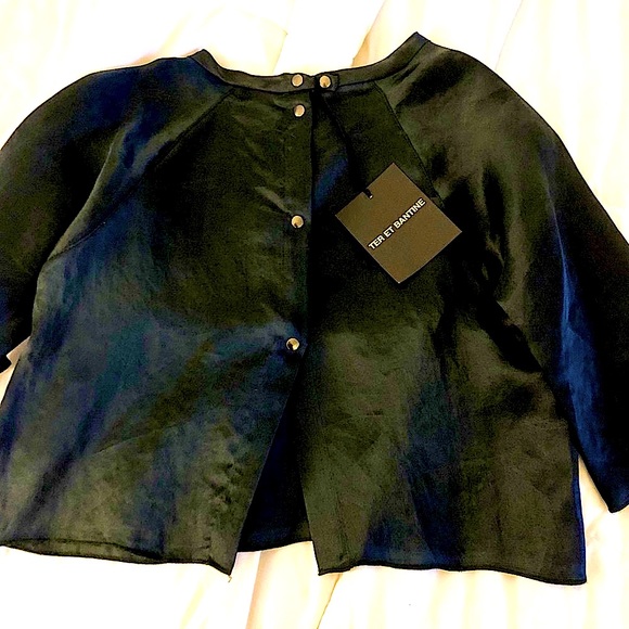 Ter er Bantine green silk crop w back buttons - Picture 2 of 2